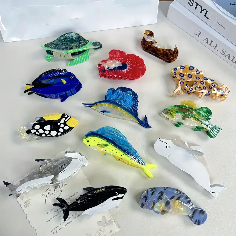 Y2K Multiple Styles Ocean Series Large Size Hair Clip Claw For Women New Funny Acetate Tortoise Octopus Barrettes Headwear