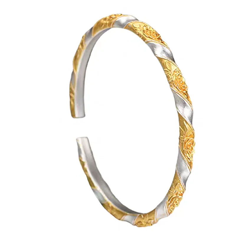 

Браслет для женщин Golden Rose из чистого серебра 999 пробы, модный и элитный открытый браслет, ювелирное украшение в подарок.