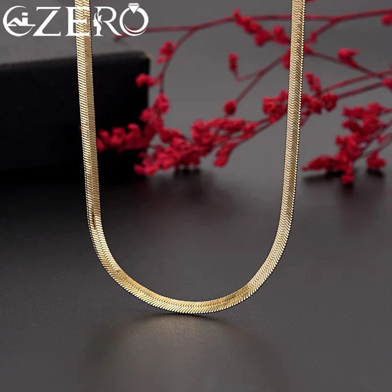 

925 Sterling silver 18K Gold 4MM Flat chain Necklace for Women Lady Luxury Jewelry wedding choker Clavicle Party Gift