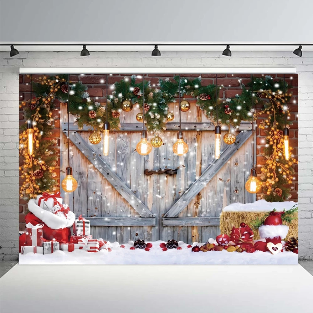 Christmas Decorations Backdrop Wooden Board Floor Window Christmas Tree Santa Claus Background for Photography Photozone Props