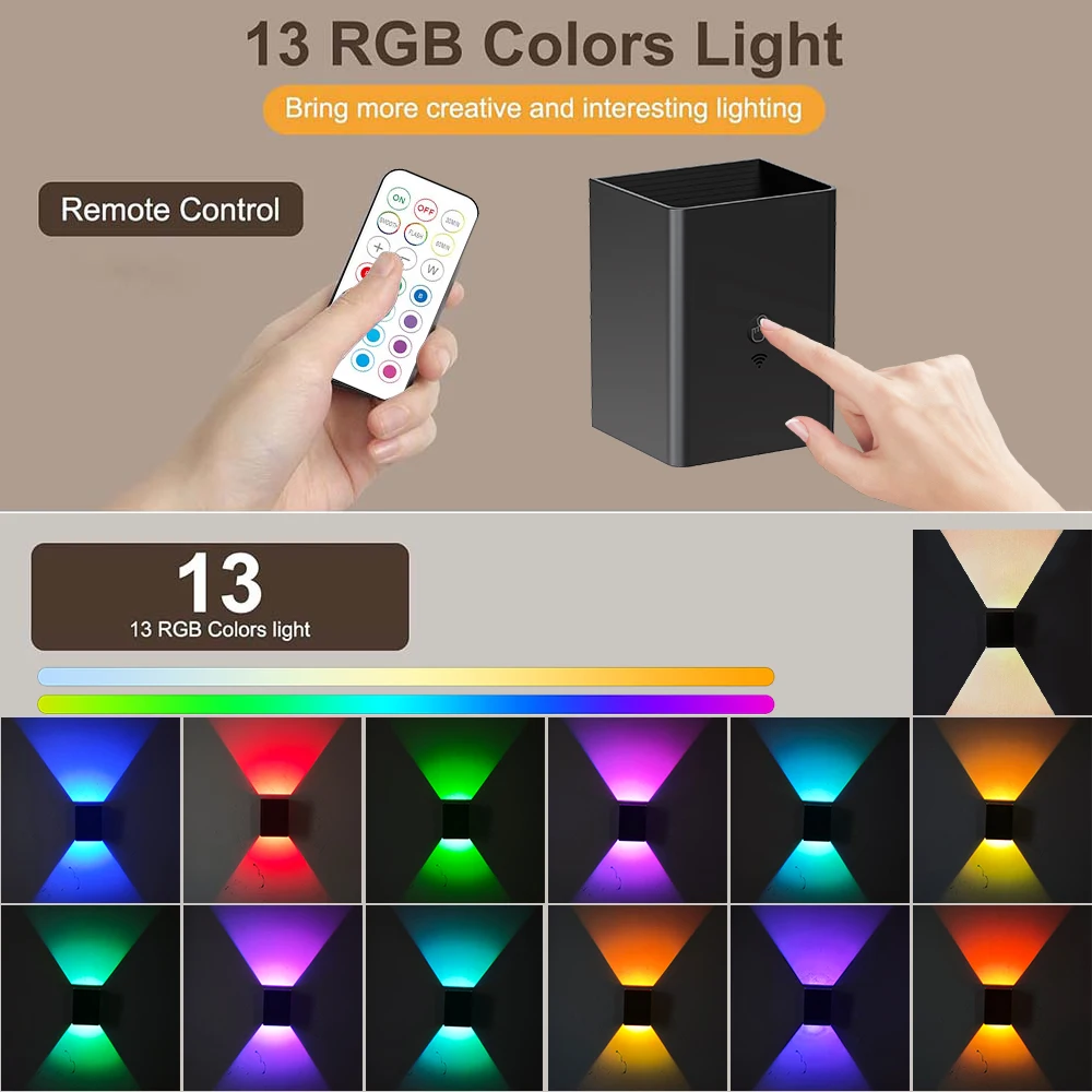 Obrázek 4: 2ks RGB bezdrátový LED zeď lampa nahoře a shodit zeď val 4000mah dobíjecí chytrý s stepless dimming&memory funkce halové