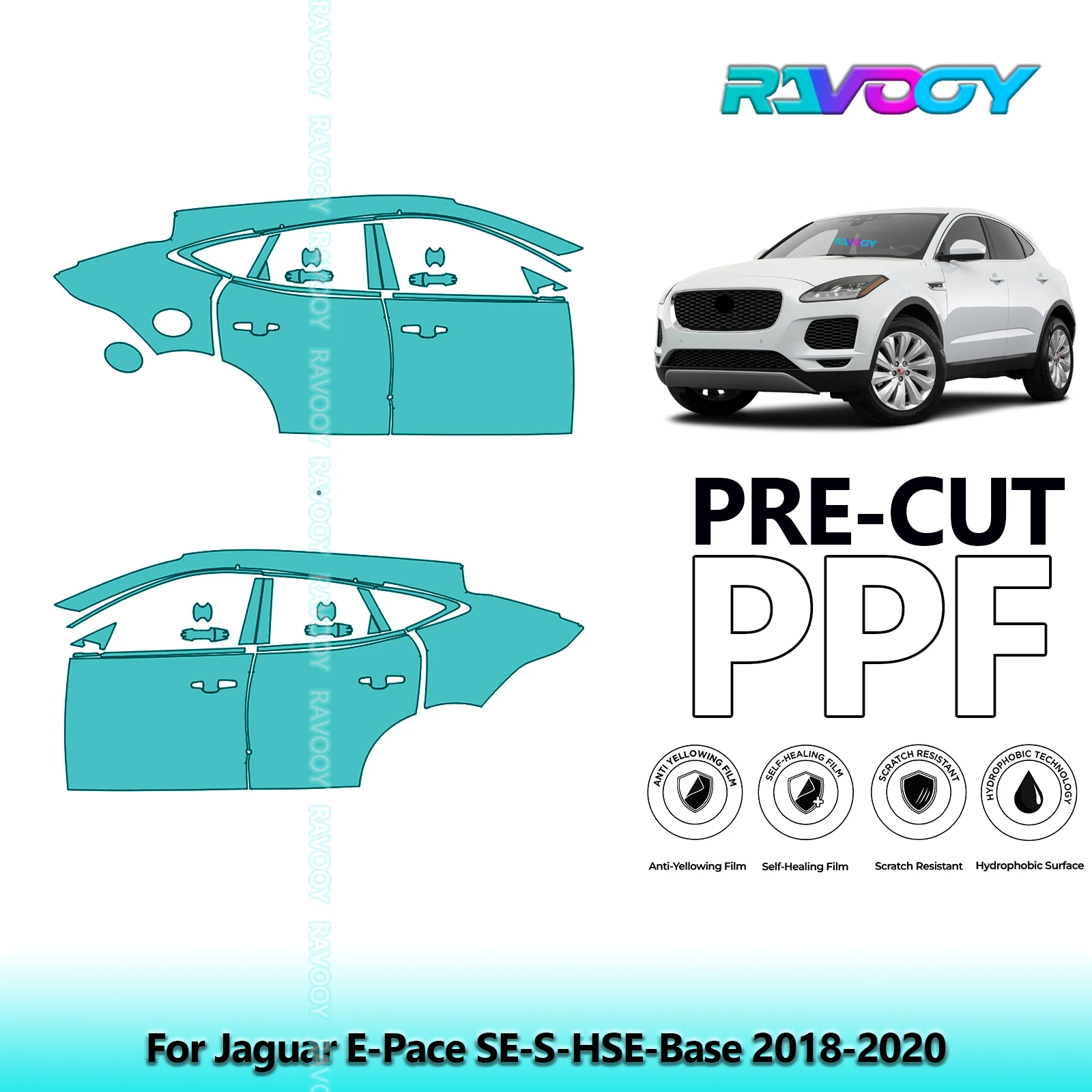 

For Jaguar E-Pace SE-S-HSE-Base 2018-2020 8.5mil Clear Matte Pre-Cut PPF Door & A/B Pillar Kit TPU Paint Protection Film Set
