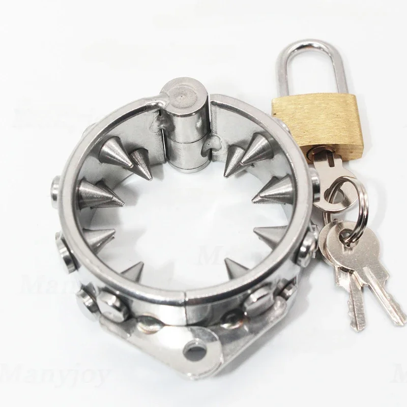 Stainless Steel Male Ball Scrotum Stretcher Pendant Lock Rows Teeth Spikes Chastity Cock Ring Cage Scrotum Testicle Weight BDSM