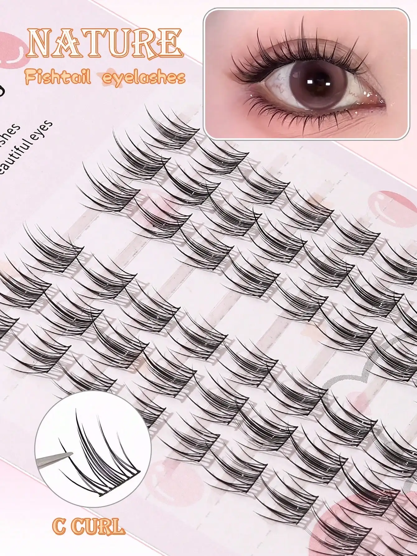 60 Tufts Self-Adhesive Eyelashes | 12-14mm C Curl, Cross/Anime/Natural Look, Easily Removable, Beginner-Friendly, Fit Daily