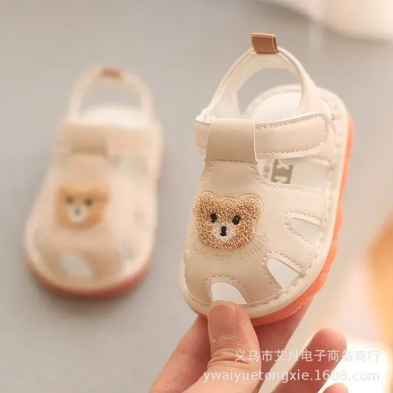 Scarpe da passeggio per bambini adorabili orso modello di cartone animato sandali con punta stretta fondo morbido scarpe traspiranti con gancio e