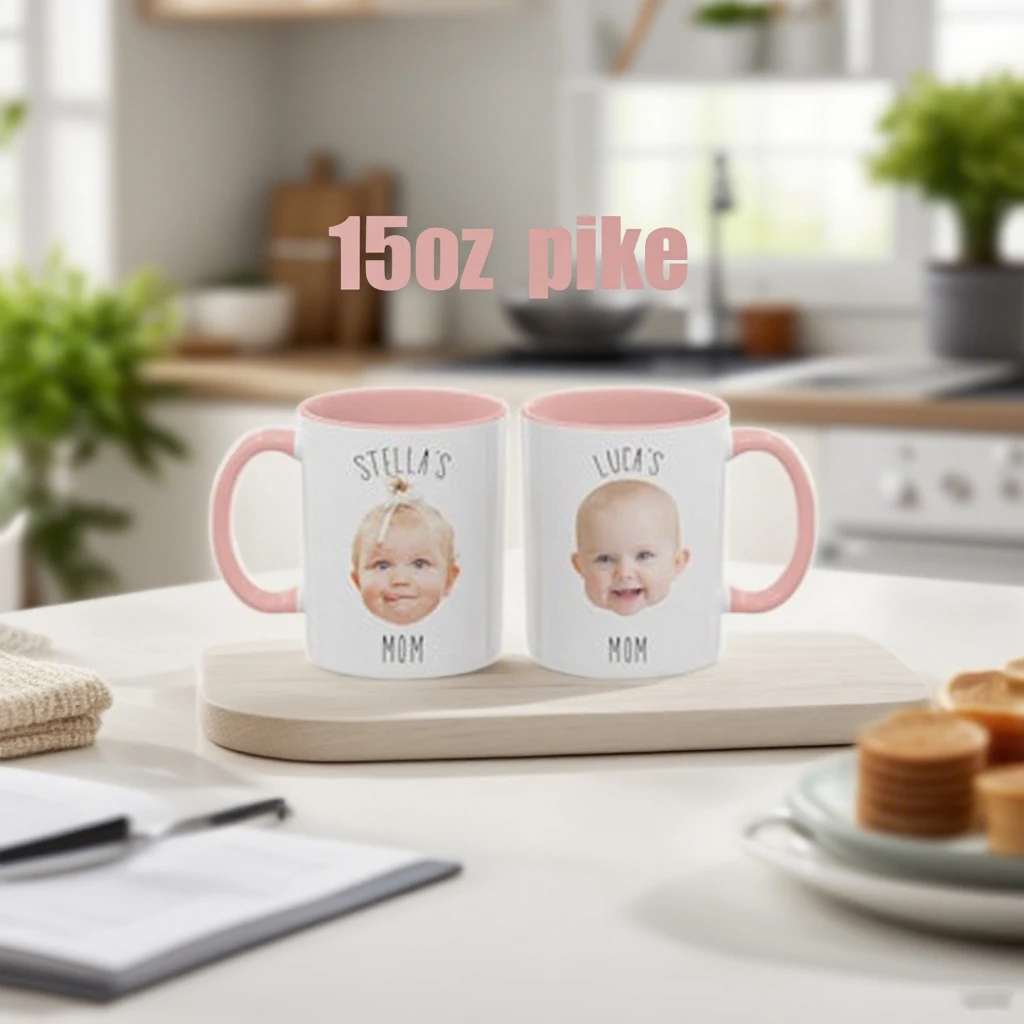 Pink Customizable Baby Face Photo Mug 15 oz Personalized Baby Avatar Printing White Coffee Cup Father's Day Thanksgiving Gift