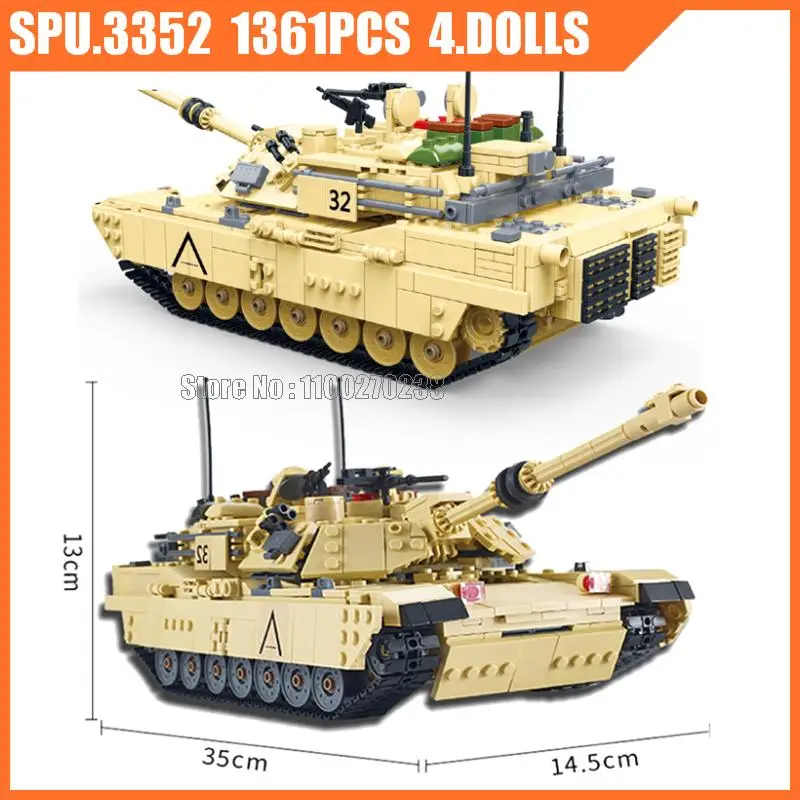 6101 1361pcs Military M1a2 Us Mbt Abrams 1/28 Tank Army Weapon Boy Building Blocks Toy Kids