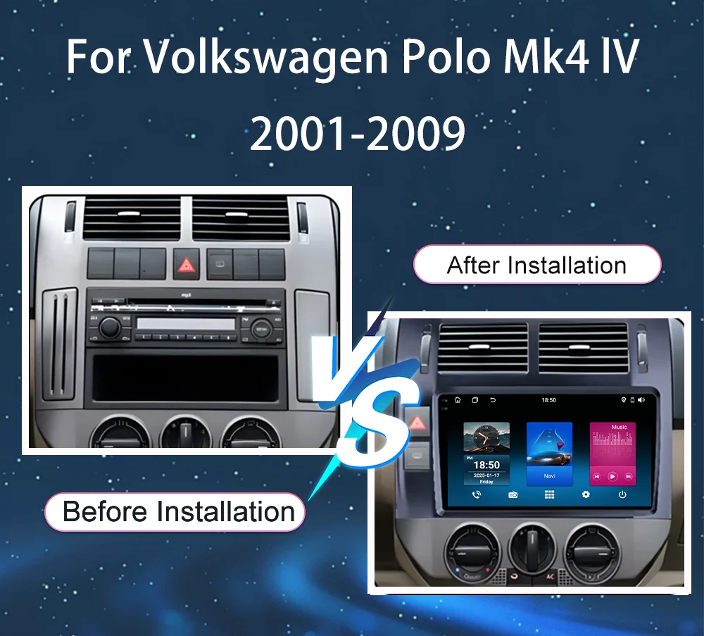 For Volkswagen Polo Mk4 IV 2001-2009 Android Auto Radio Car GPS Navigation Carplay Wirerless Multimedia Video Player QLED Screen