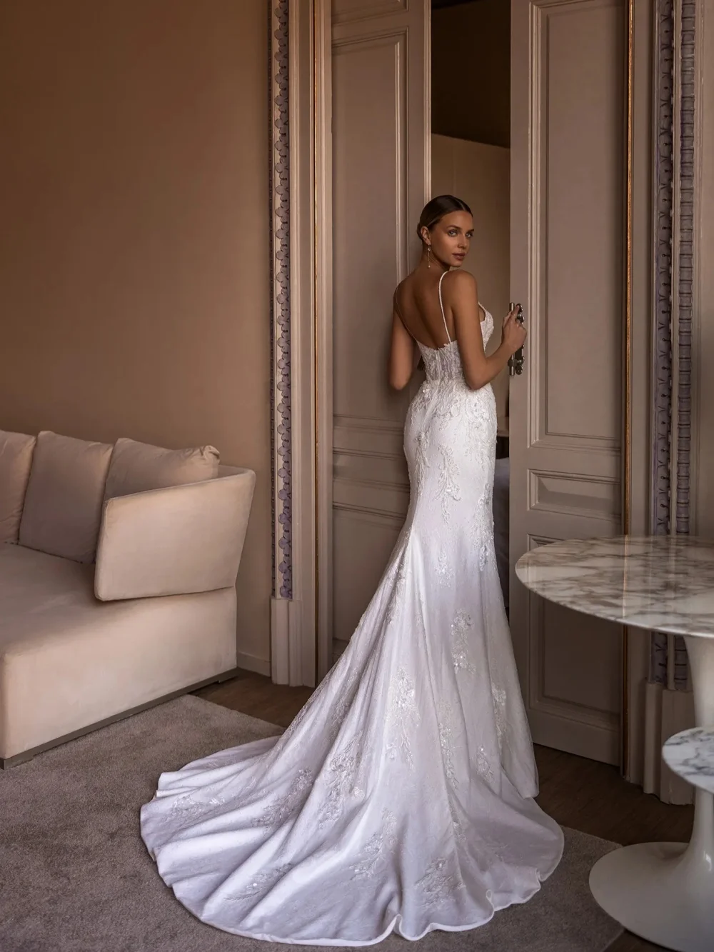 جديد وصول مطرز رقيقة الأشرطة فستان الزفاف الدانتيل يزين حورية البحر ثوب الزفاف جديد مخصص الطابق طول فساتين للعروس #3