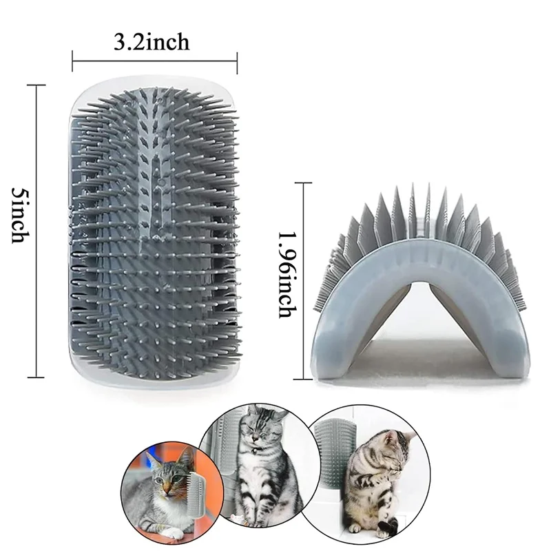 Cat Self Groomer Wall Corner Scratcher with Catnip Soft Cat Brushes Self Grooming Massage Combs