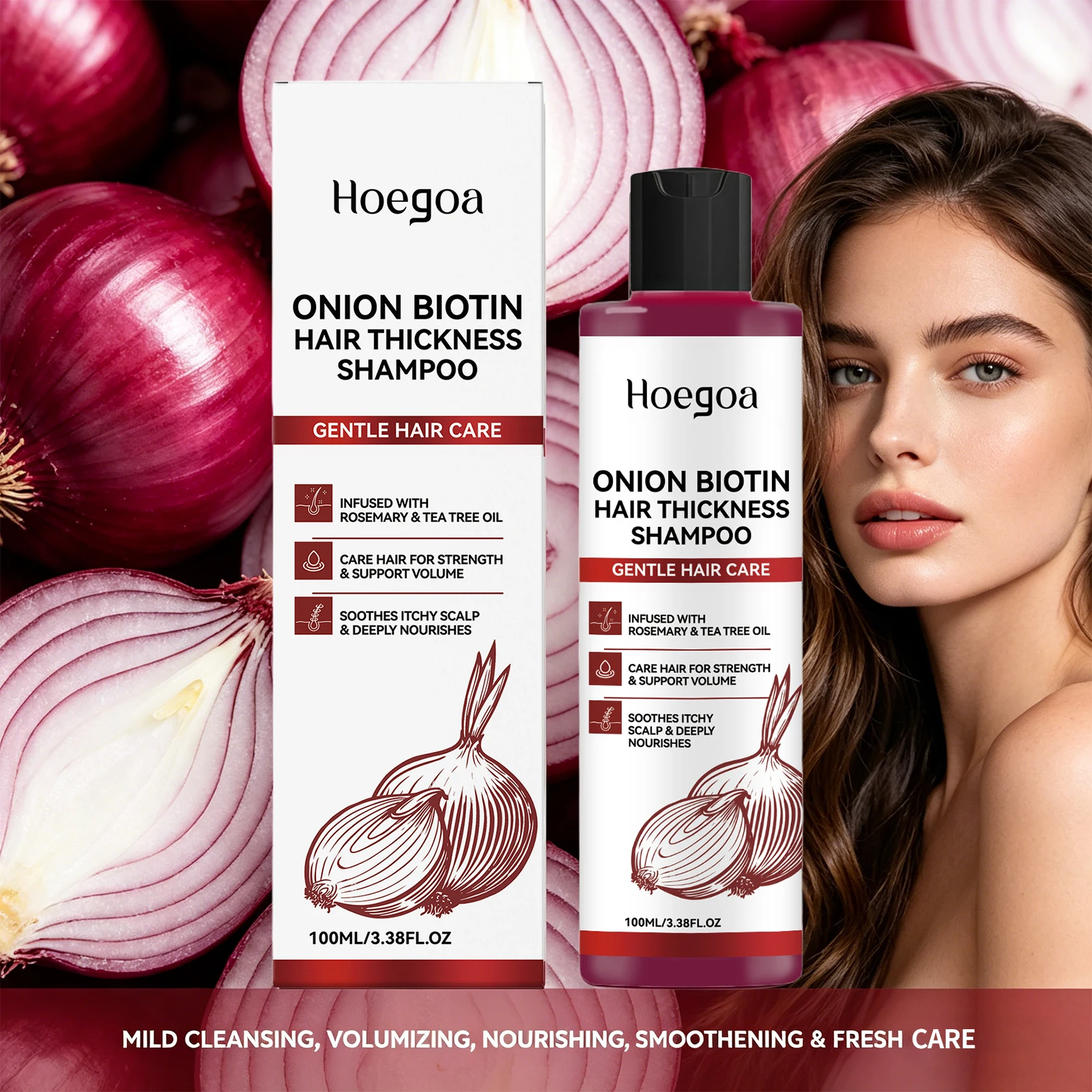 Onion Biotin Shampoo Fluffy Hair Gentle Cleansing Scalp Nourishing Anti Loss Moisturizing Smooth Oil Control Voluminous Hair