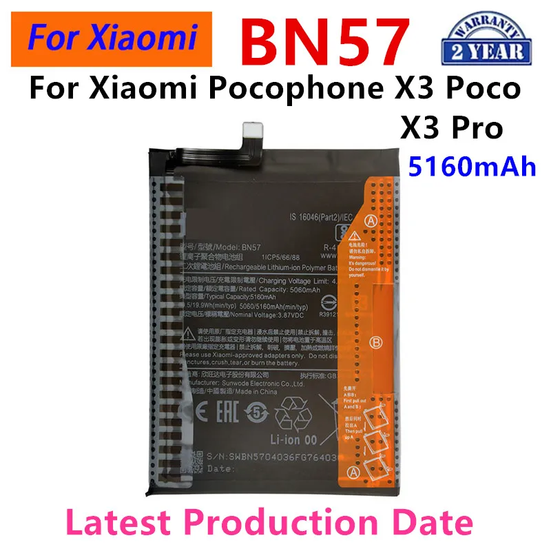 Brand New BN57 5160mAh Battery  For Xiaomi Pocophone X3 Poco /X3 Pro  Phone Replacement Batteries+Tools