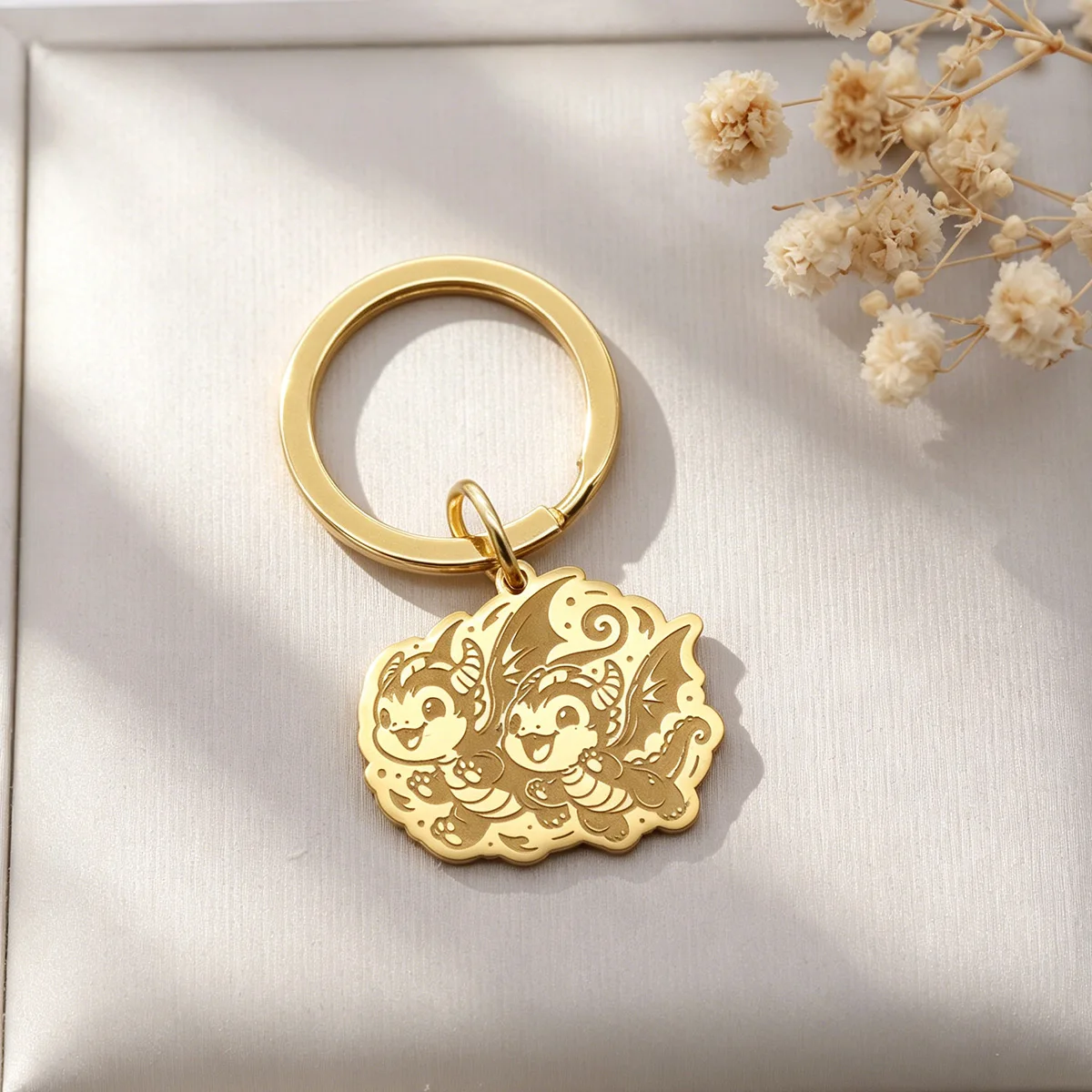 Stainless Steel Charms Twin Baby Dragon Men's Trendy Kawaii Keychain for Women Men Jewelry Kids Gifts Key Bag Deco Accessories