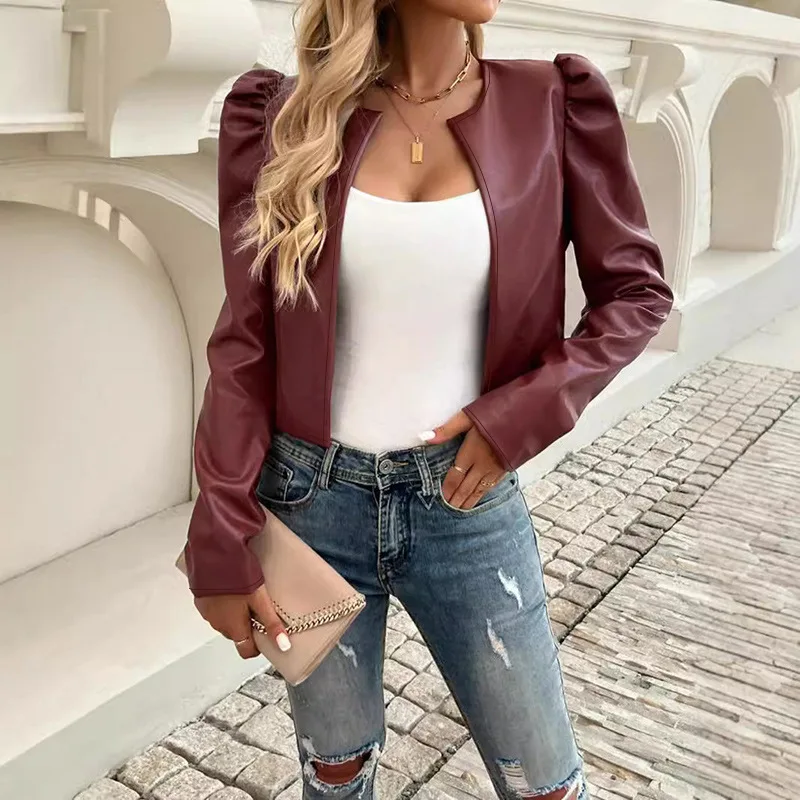 

Fashion Jacket Autumn Winter Women's Casual Jacket Long Sleeved Round Neck Cardigan Solid Color Short Jacket Chaquetas De Mujer