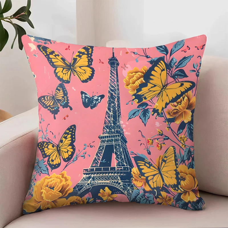 

Eiffel Tower Decorative Pillowcase 40x40 Home Decor Cushion Cover 45x45 Cushions Covers Aesthetic Room Decoration Pillow Cases