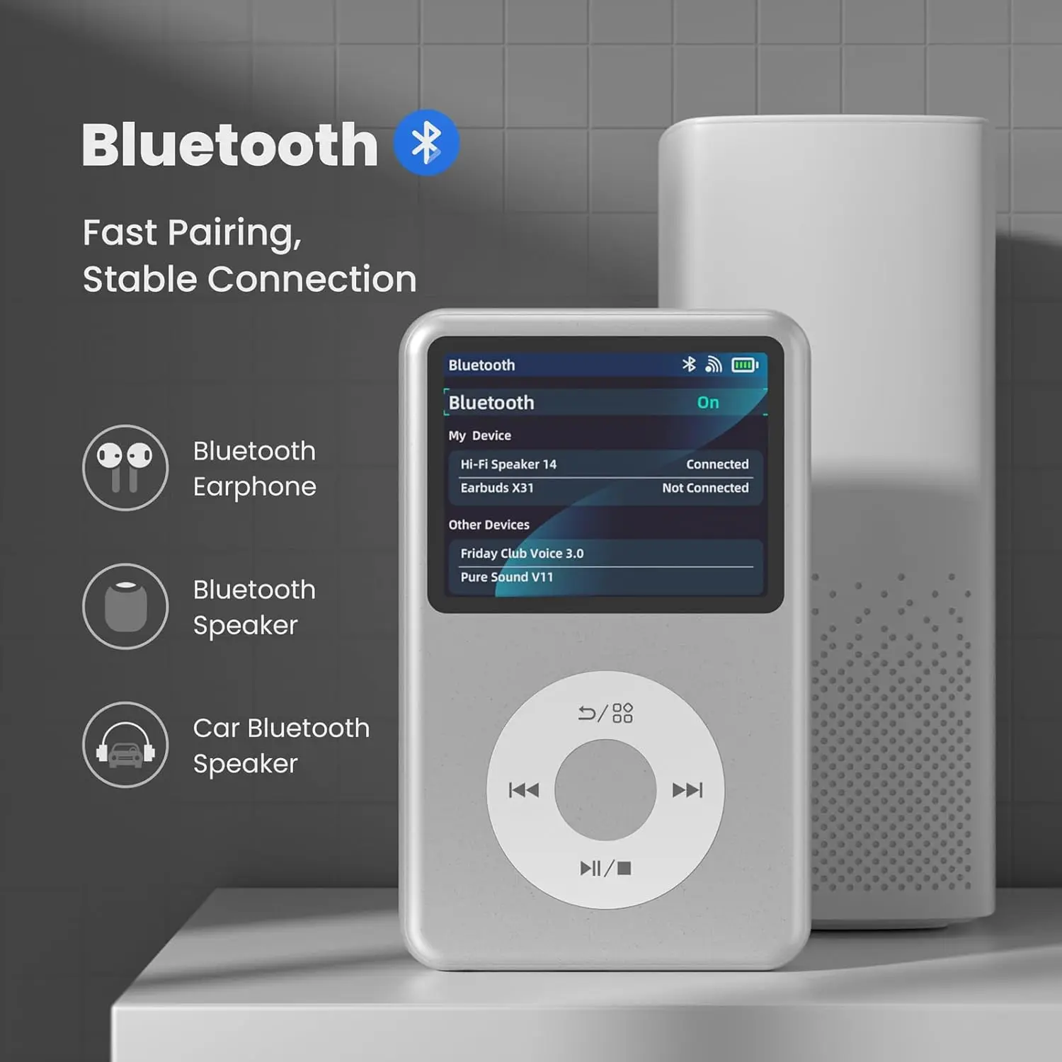 INNIOASIS Reprodutor de MP3 Bluetooth, Reprodutor de Música HiFi
