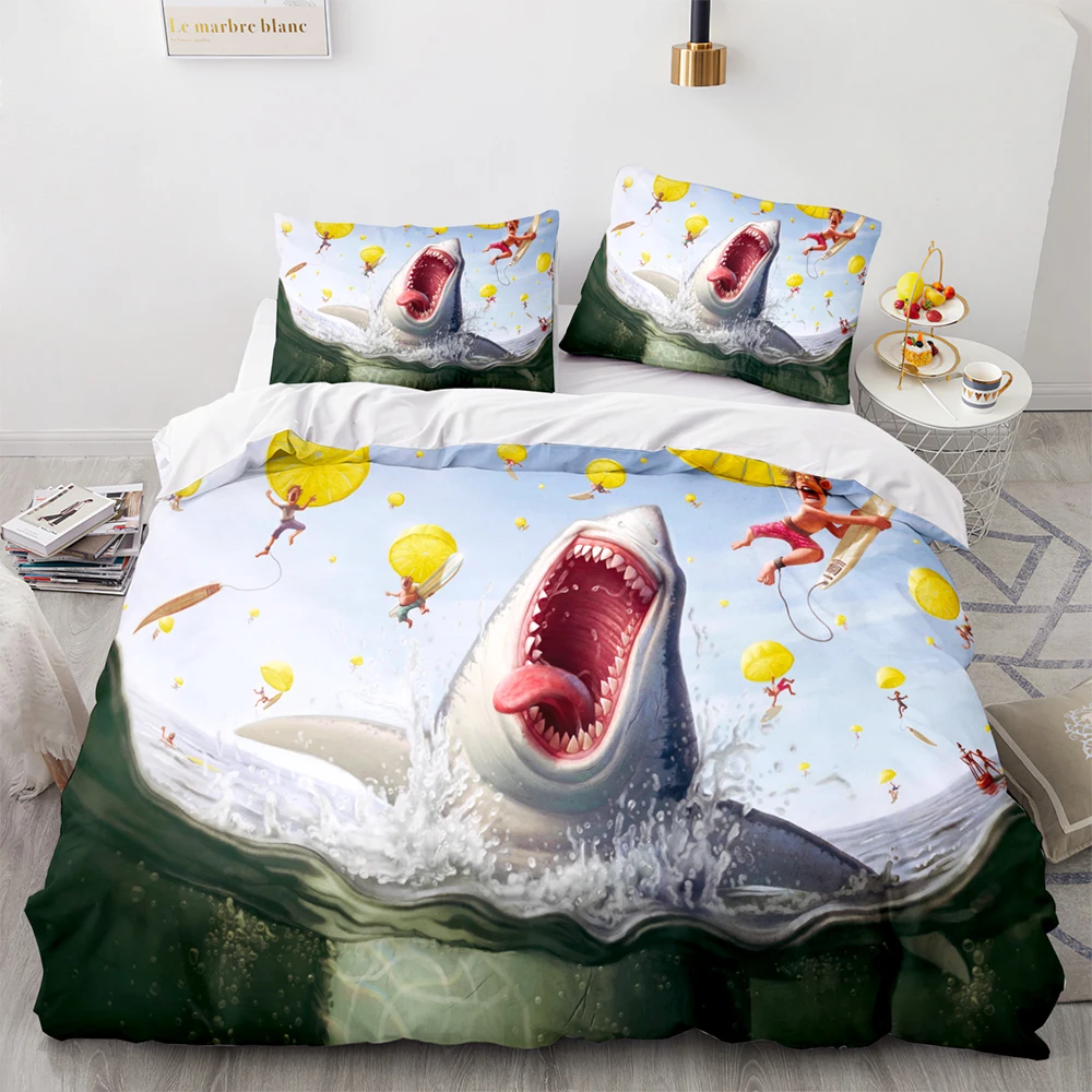 

shark Bedding Set Single Twin Full Queen King Size Ocean Overlord Bed Set Aldult Kid Bedroom Duvetcover Sets 3D Anime 031