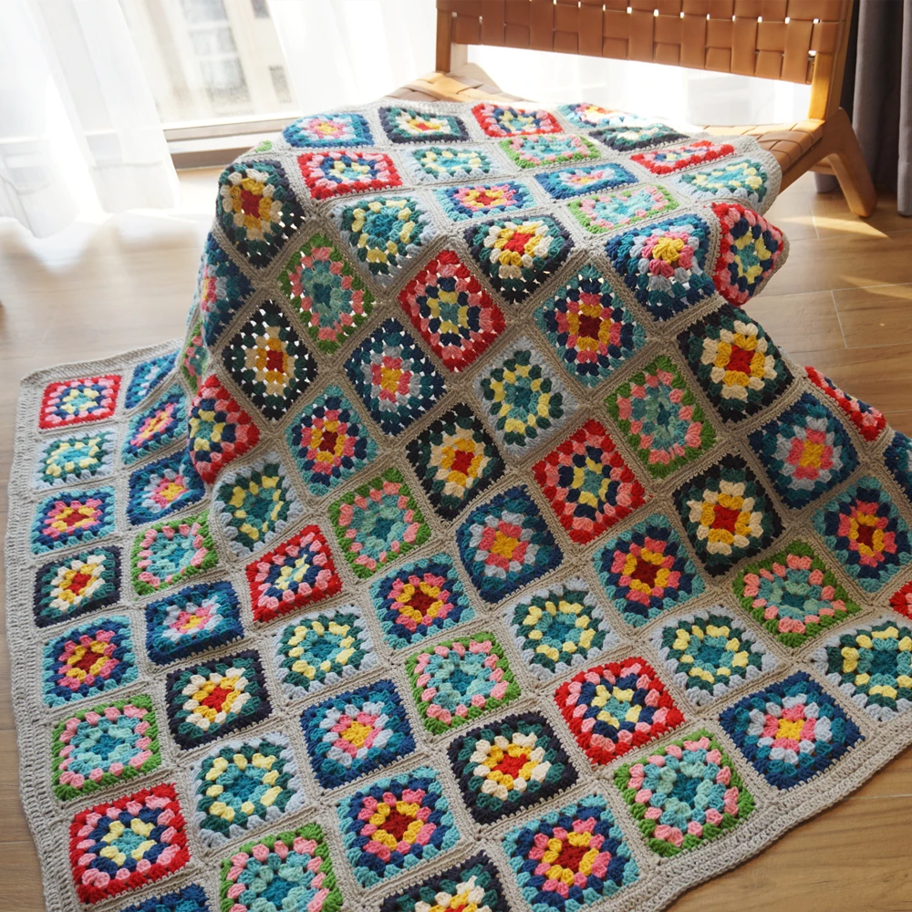 Handmade Crochet Granny Square Blanket Home&living Wedding Gift Home Decoration 51x51 in