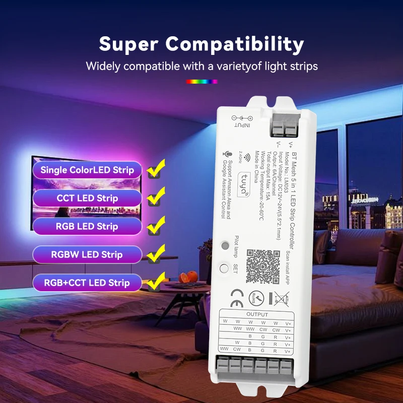 New 5 In 1 Tuya Bluetooth Led Controller Hue Bridge Alexa Voice Control for Singel Color CCT RGB RGBW RGBCCT Led Strip Use