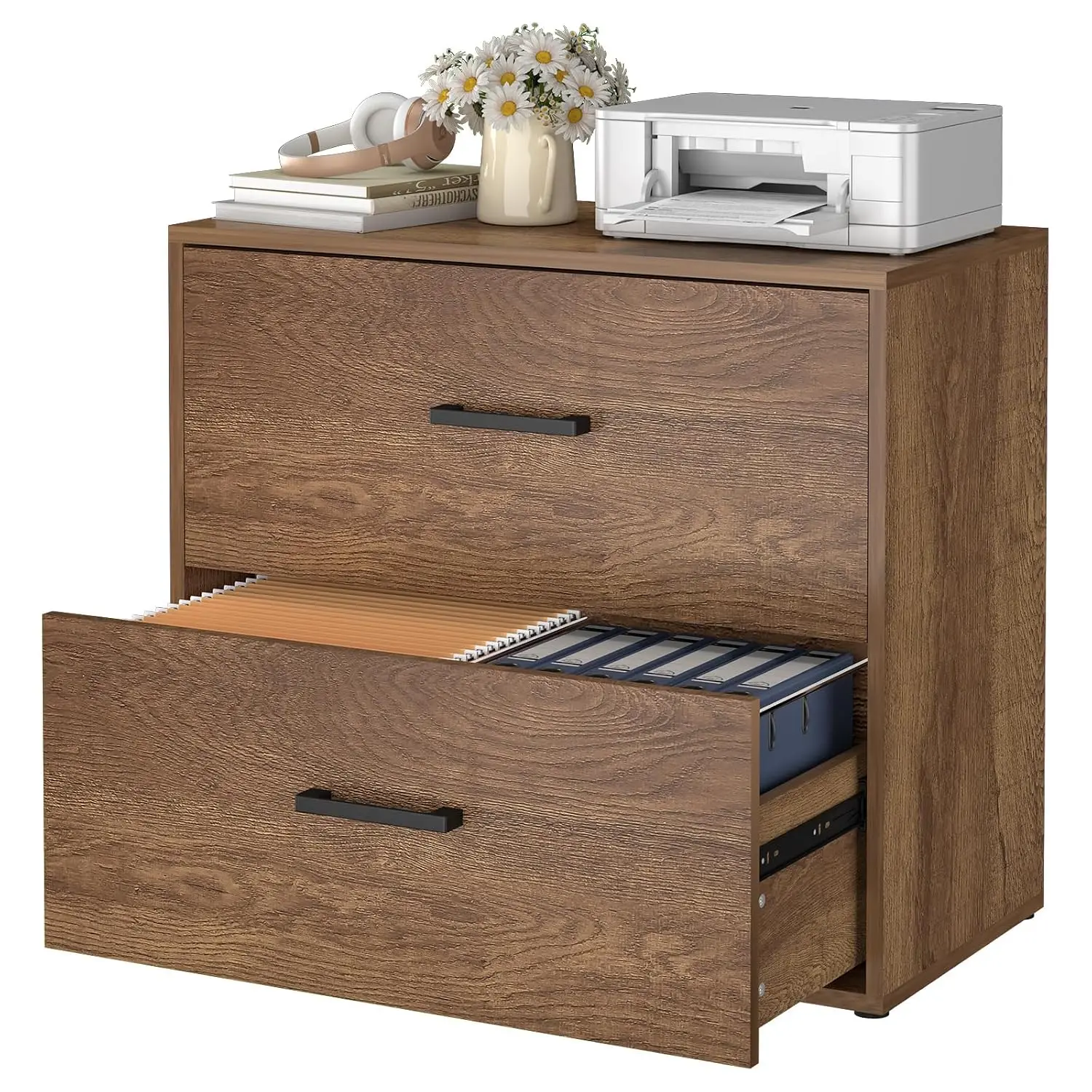 2 Drawer Wood File Cabinet for Letter Size Hanging Files Storage Printer Stand Home Office Brown, Customized