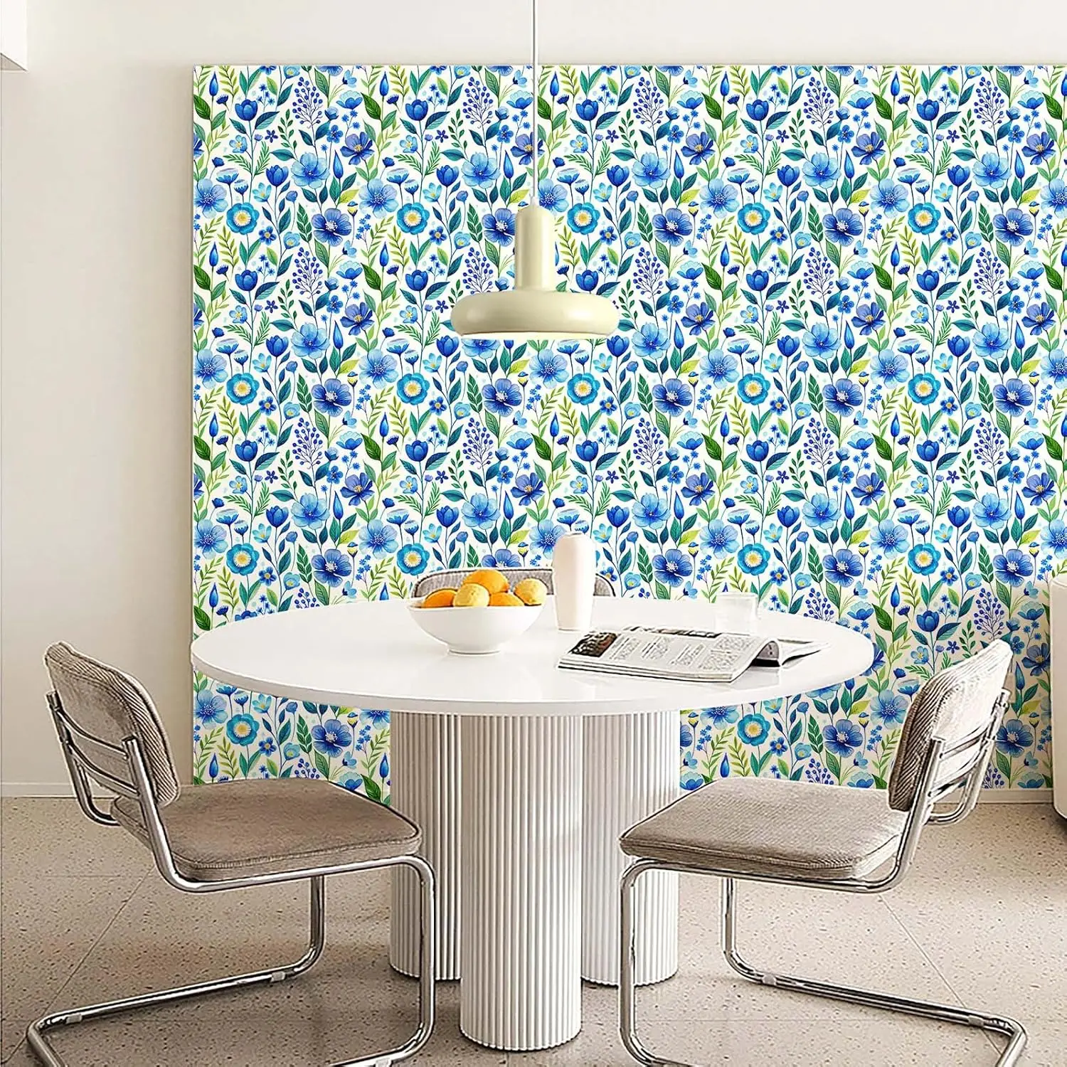 Blue Floral Peel and Stick Wallpaper Flower Contact Paper Removable Waterproof Self Adhesive Wallpaper for Bedroom Living Room