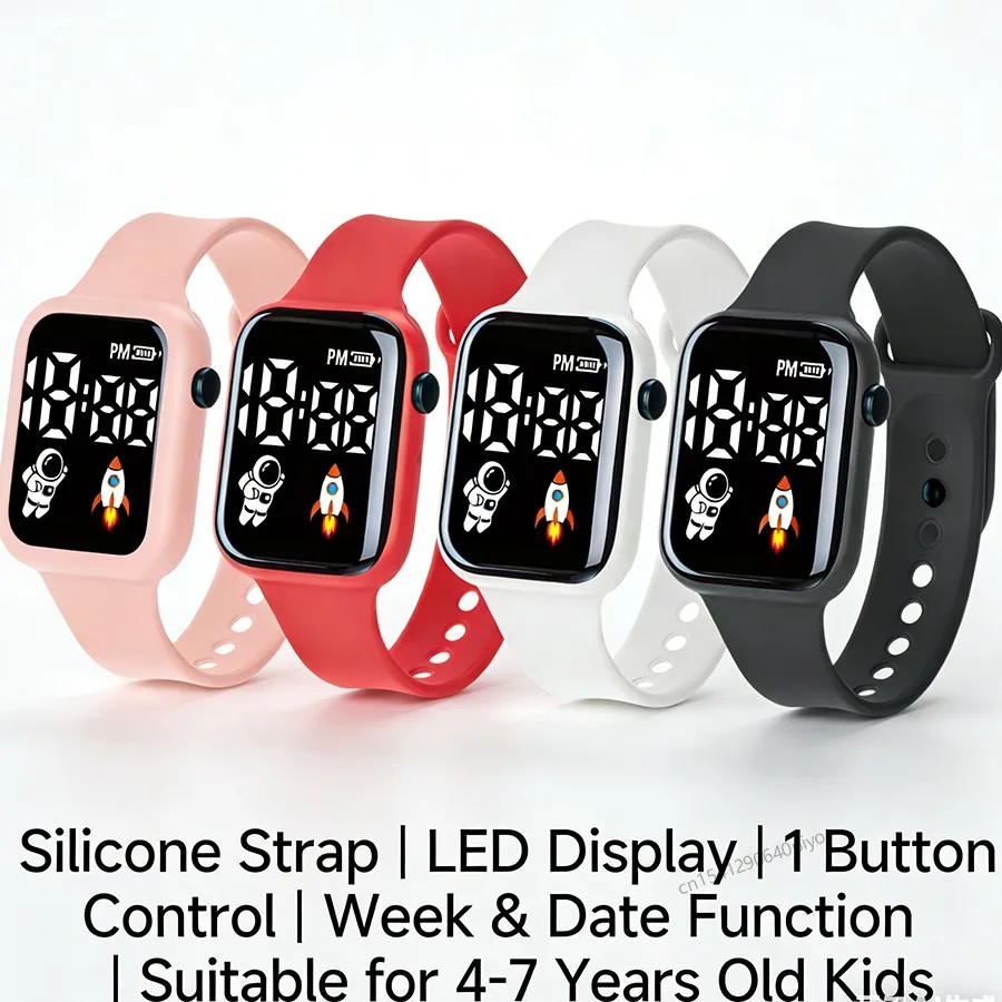 ساعة أطفال إلكترونية رياضية LED ساعات رقمية للأطفال بنين بنات هدايا رائد فضاء سيليكون حزام التعليم المبكر ساعة اليد