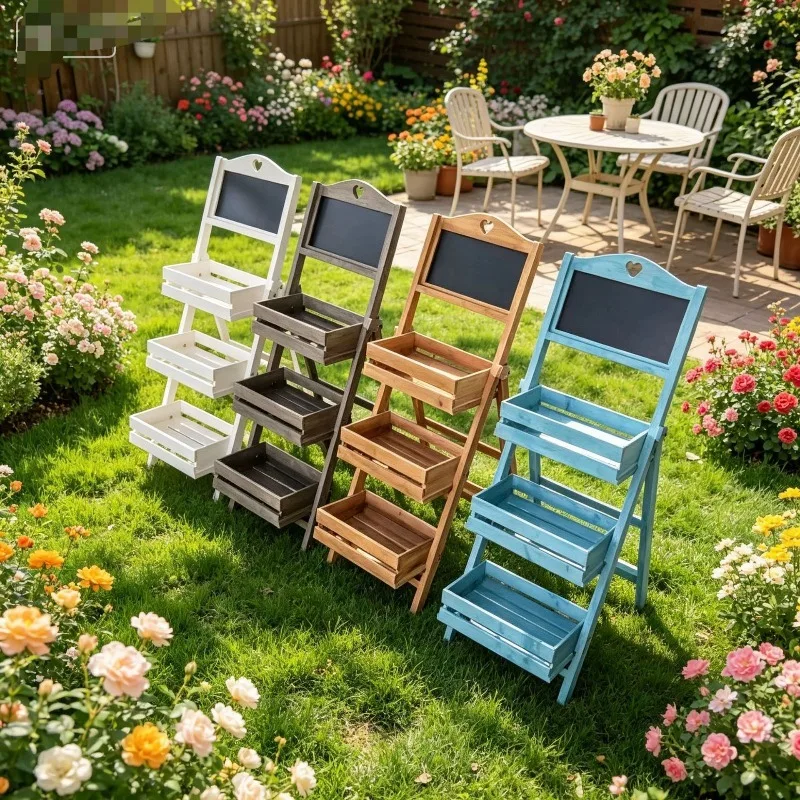 American country home balcony decorative flower stand wooden flower stand shop window floor decoration solid wood flower stand