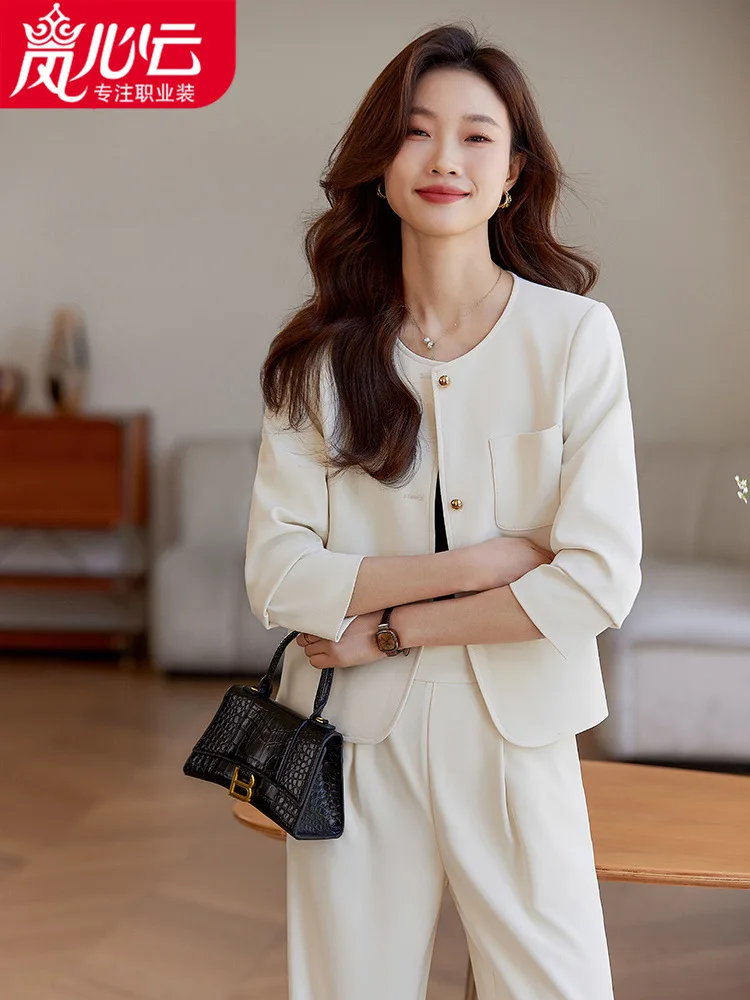 French Retro Chic Coat Trendy Short Collarless Suit2024Spring Age-Reducing Set1305