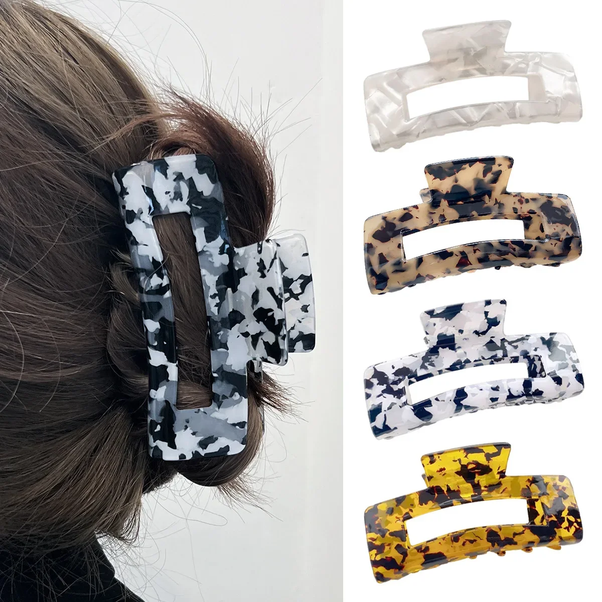 

NC 10.5cm Vintage Square Leopard Hair Clips for Women Acetate Hair Claw Elegant Colorful Claw Clip Korean Girls Hair Accessories