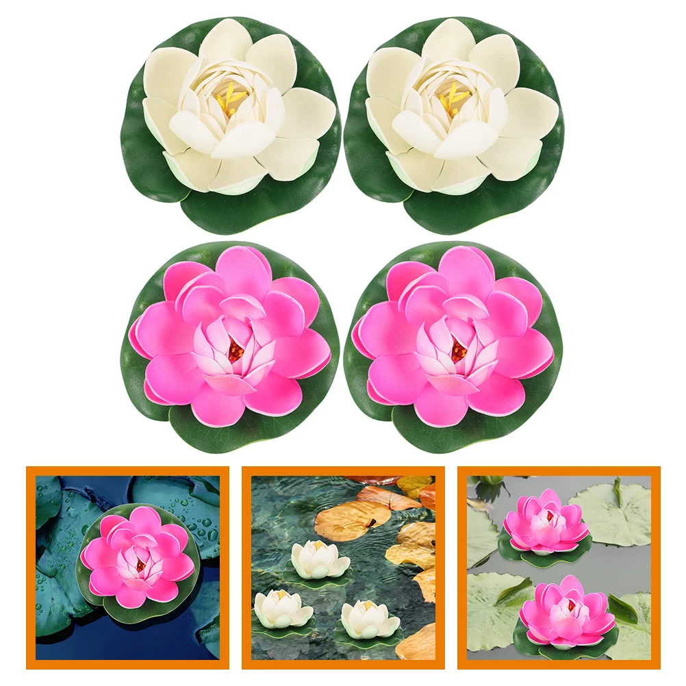 4 Pcs Plant Pond Decoration Simulated Half-open Lotus Leaf Artificial Flower Floating Set Plants Pool Foam Flowers Lotus-flower