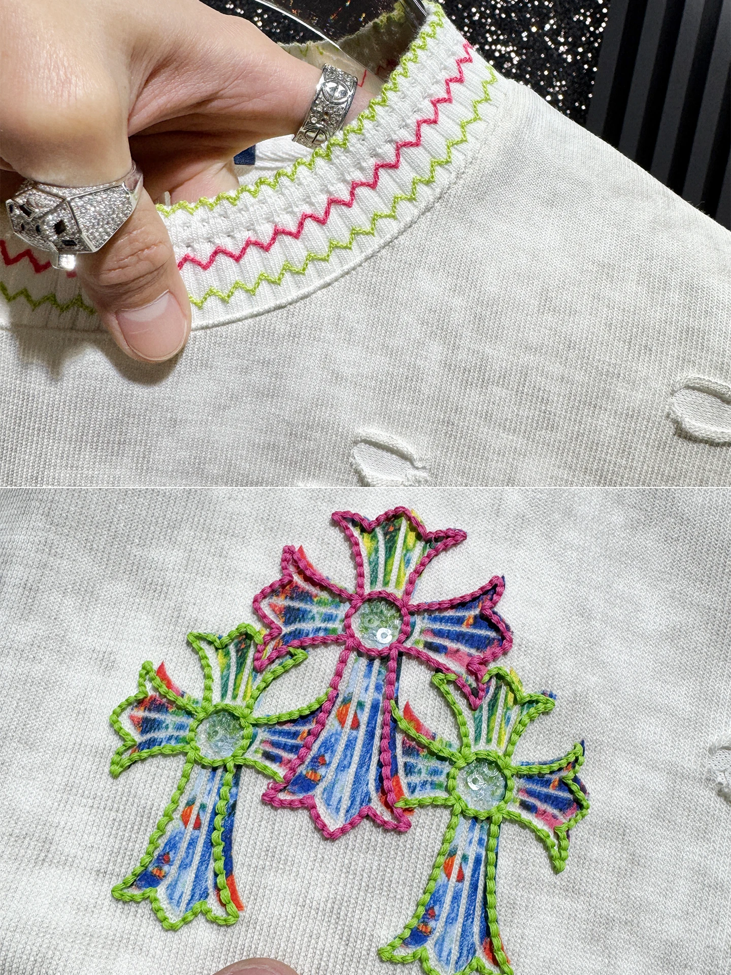 

Мужская футболка с вышивкой крестиком, летняя, модная, брендовая, класса люкс, с вышивкой и прорезями, топ с коротким рукавом