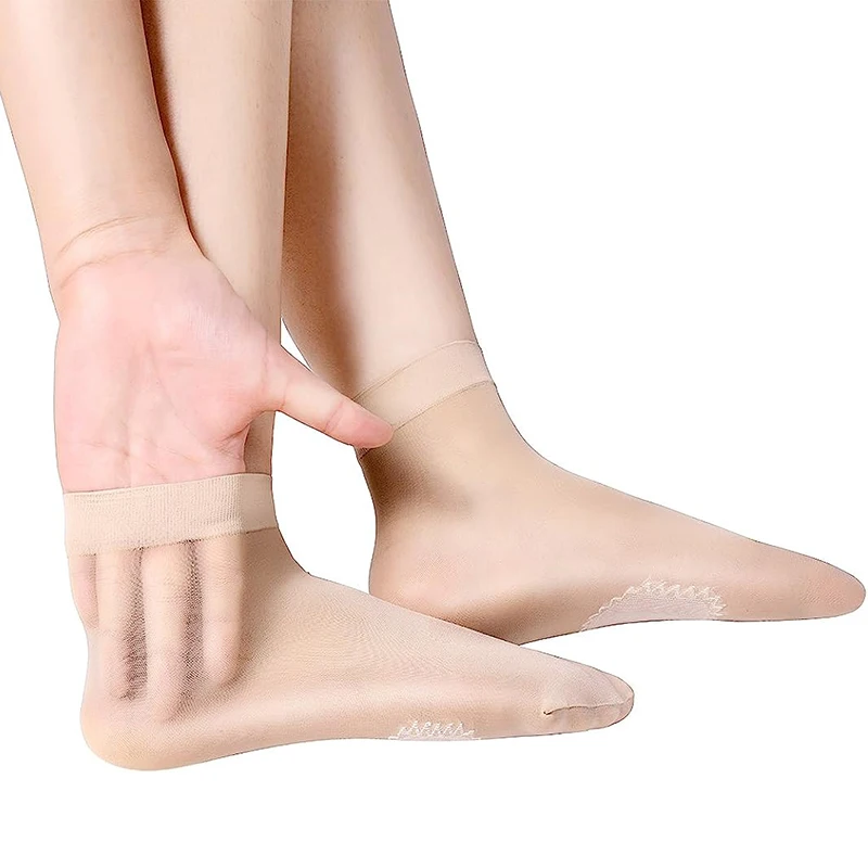 5pcs Women's Silk Socks Summer Elastic Compression Socks Cotton Sole Non-slip Reinforced Toe Ankle Socks Summer Breathable