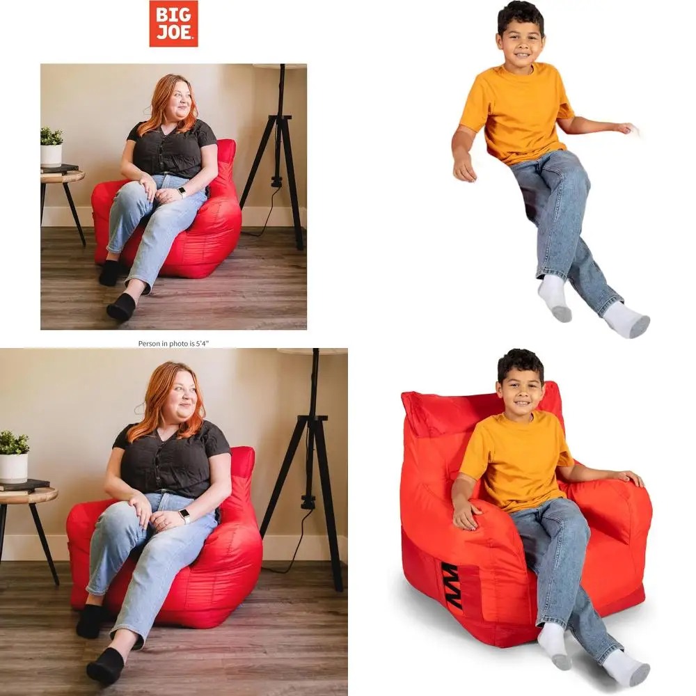 

Red Dual-Tone Polyester Bean Bag Chair with Drink Holder and Pocket, 3 Feet, Smartmax Brand