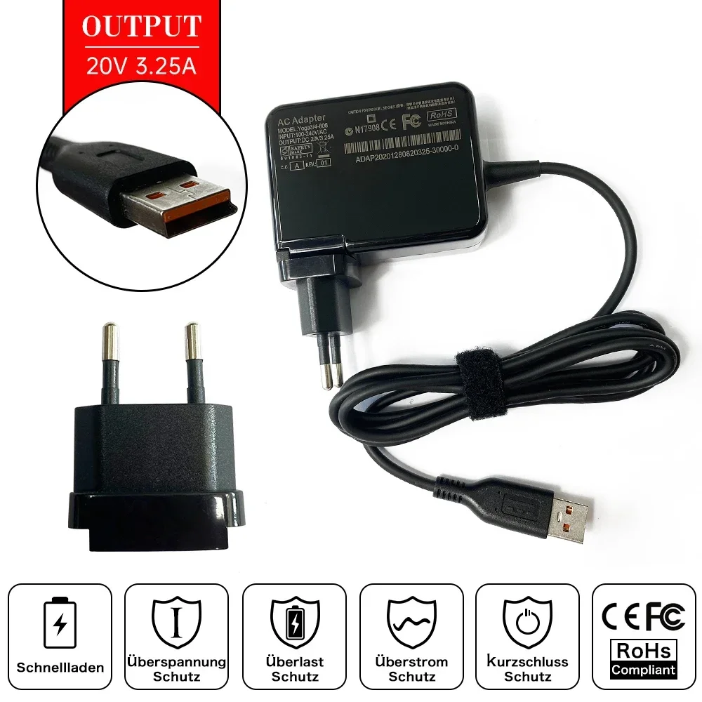 3.25A 20V 65W Laptop Ac Adapter Charger For Lenovo ADL65WLG Yoga 3 14, Yoga 3-1470 (Only for Core i5, i7) 3 Pro-1370