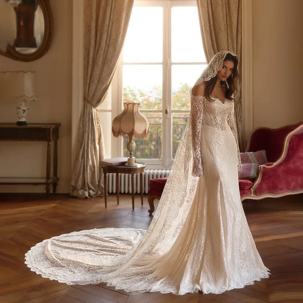 

Современные свадебные платья русалки в стиле бохо с вырезом сердечком и длинными рукавами, свадебное платье Vestido De Noival по индивидуальному заказу