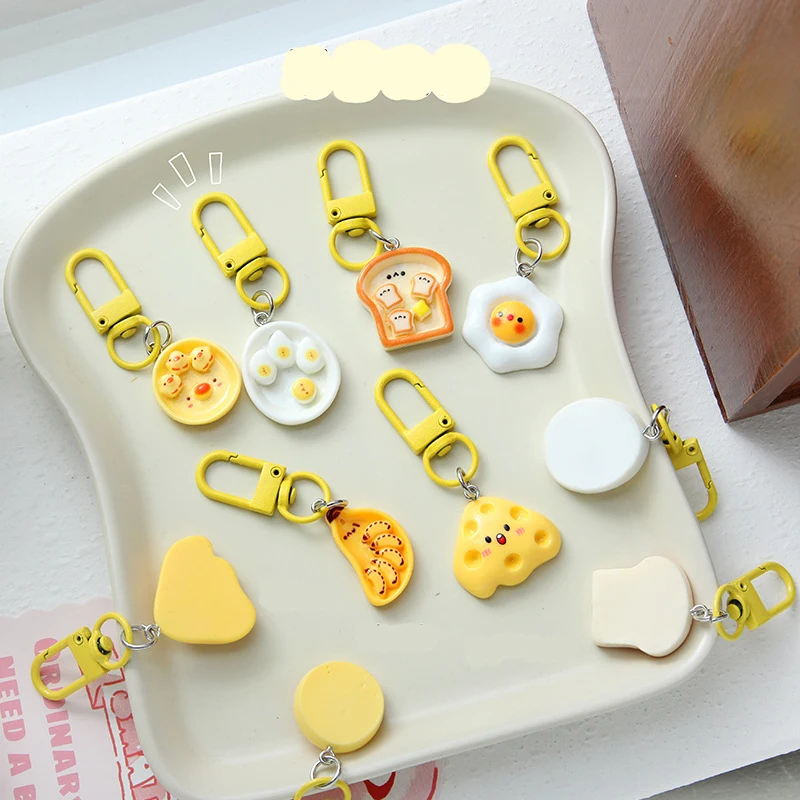 Breakfast Keychain Cute Design Fried Egg Keychain Backpack Accessory Mobile Phone Lanyard Simple Color Scheme