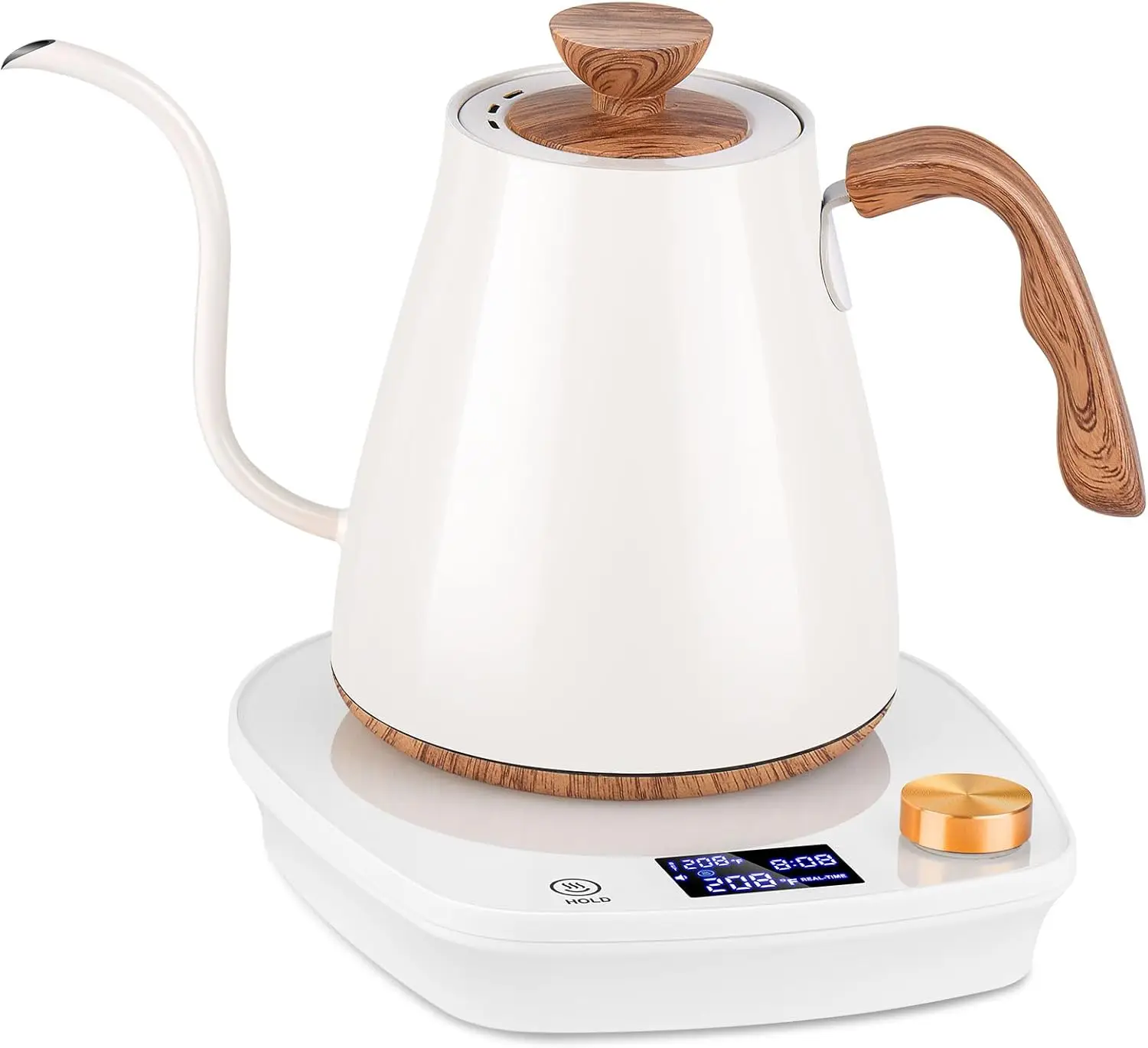 

Gooseneck Electric Kettle with Temperature Control, Stainless Steel, Fast Heating for Coffee and Tea, 1000W 0.9L Cream White