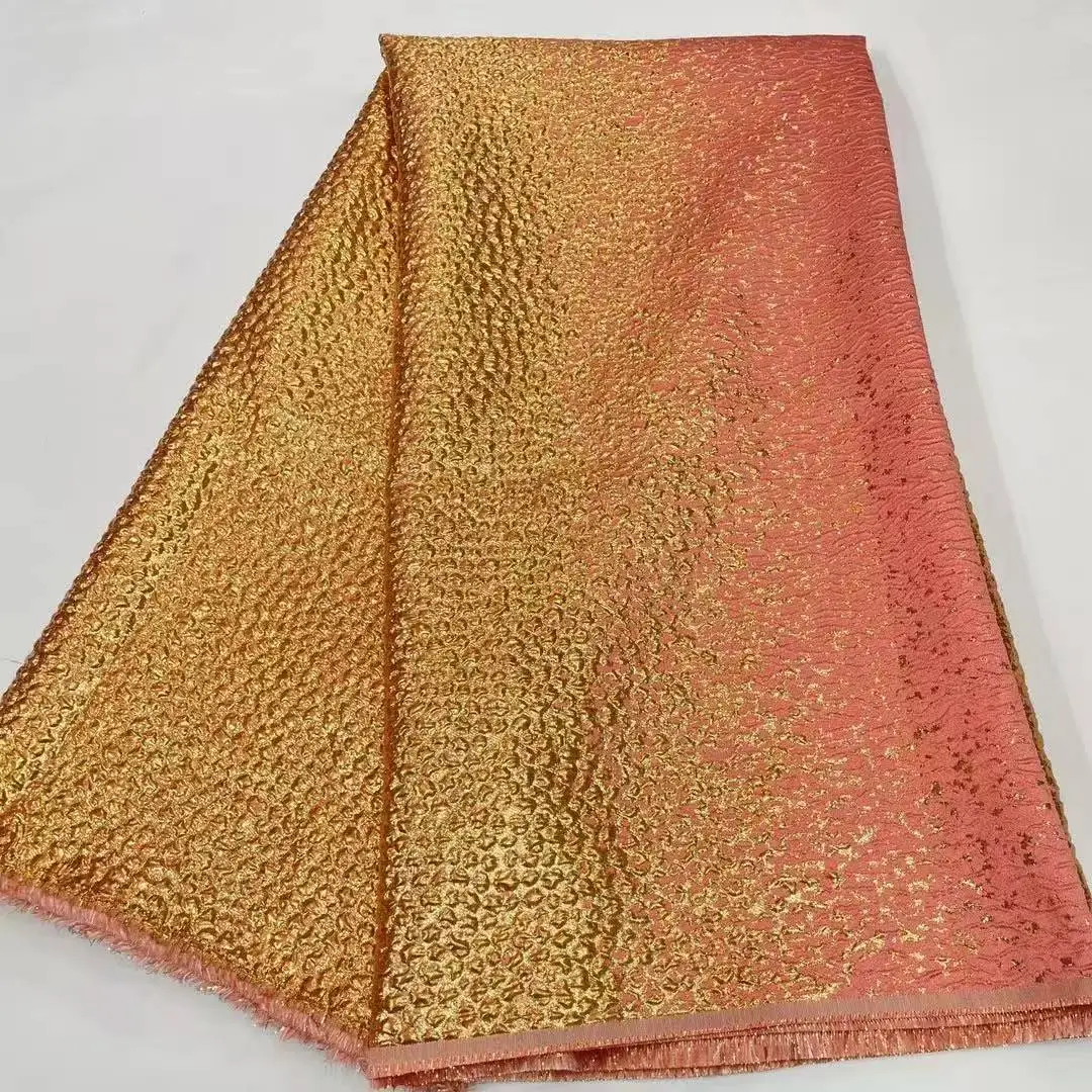 

Высокое качество, африканская парча, жаккардовая ткань, дамасская французская сетка, тюль, сетка, позолота, кружевное платье, материал Brocard Tissu, 5 ярдов, DJO49