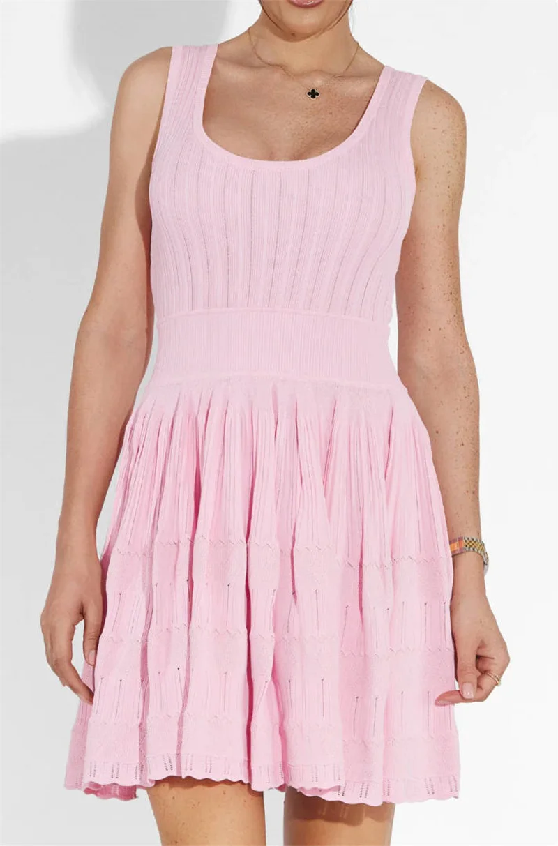 Damska sukienka bez rękawów z krótkiej dzianiny, seksowny letni strój, plażowa narzutka na bikini, szydełkowa, odzież kąpielowa, damska odzież codzienna.