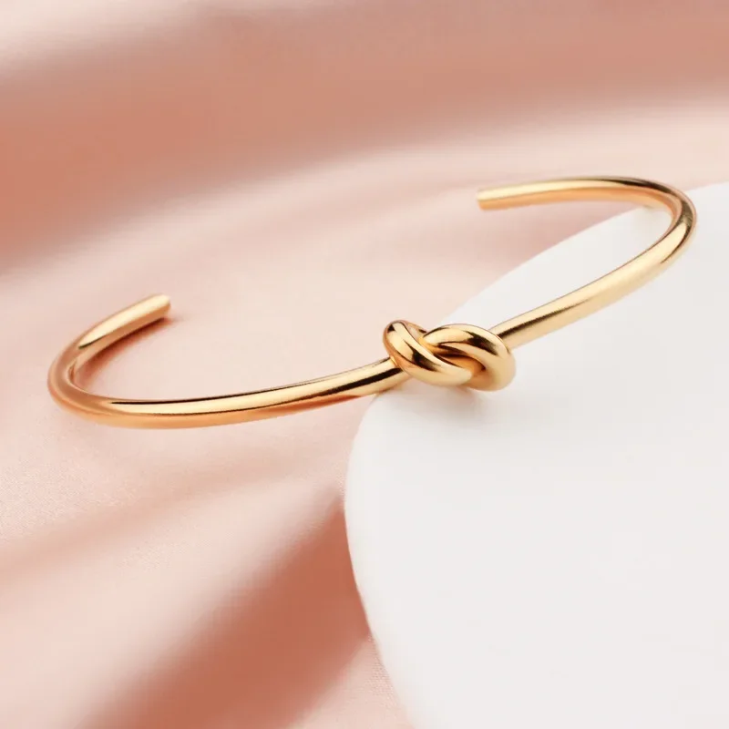 Trendy Round Circular Open Knot Cuff Bangle Bracelets For Women Elegant GoldColor Jewelry Noeud Armband Pulseiras