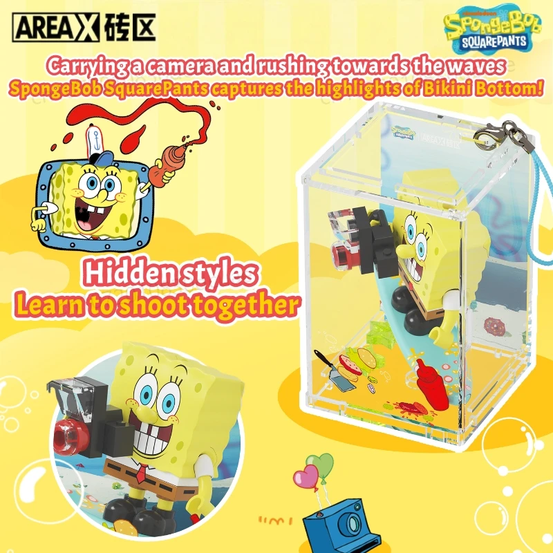 AREAX SpongeBob SquarePants Bouwstenen Bikini Bottom's Day Series Draagbaar Gemonteerd Speelgoed Hangers Sleutelhanger Decoratie Cadeau