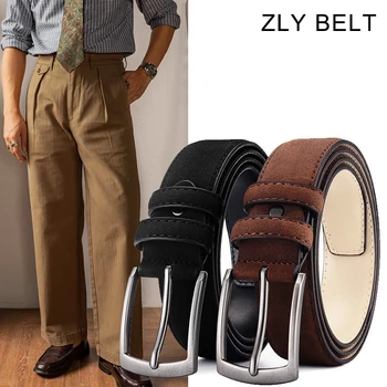 2023 nuova cintura in pelle scamosciata da uomo maschio 115CM Retro Casual Vintage rettangolo in lega di metallo fibbia ad ardiglione cintura formale Versatile di qualità