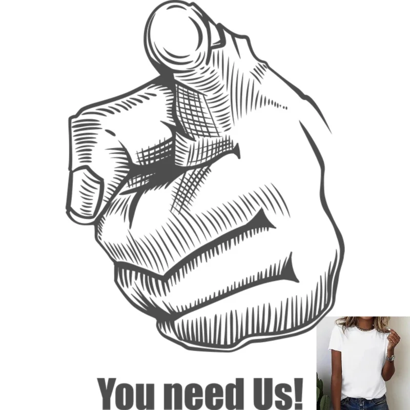 Personality Finger - Pointing Pattern Heat - Transfer White Ink Iron - on Decal, Suitable for T - Shirts/Canvas Bags, Trendy
