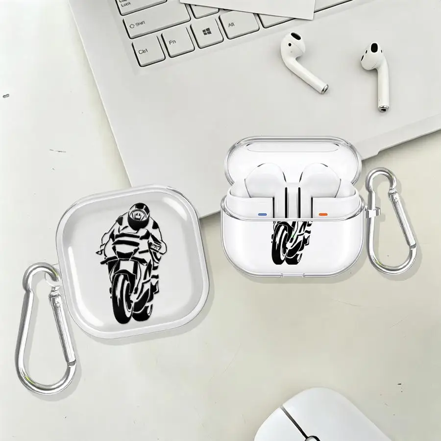 Clear Earphone Cases Cover With Hook Case For Samsung Galaxy Buds Live 2Pro 4 Pro 3 FE 4Pro 2 3Pro Cyclist Silhouette Print