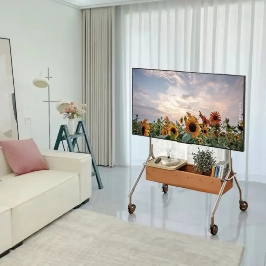 Household Stainless Steel Removable TV Stand Lightweight Universal Floor TV Bracket Multi‑function Monitor TV Shelf for Living