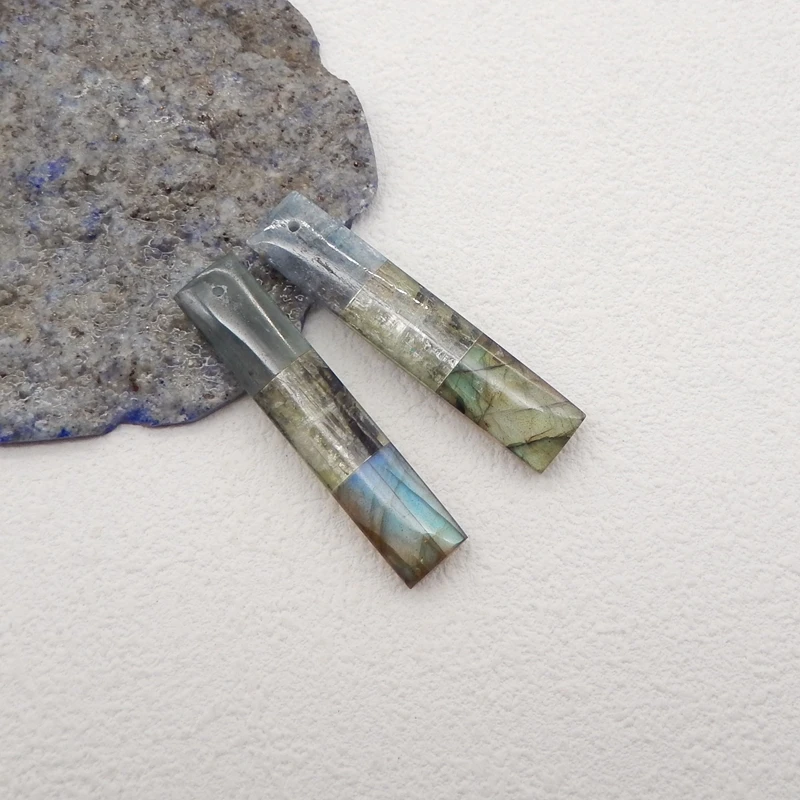 2PcsNatural Stone Intarsia Pendants For Jewelry Making,Blue Kyanite Labradorite Green Kyanite Pendants,DIY Necklace,41x8x5mm,10g