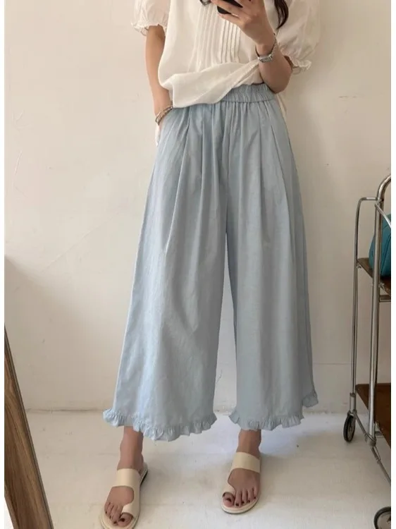 ارتفاع الخصر واسعة الساق السراويل لون نقي تصميم خشبي صيف جديد Sle التخسيس العمر-Defng الكورية Sle قطع مستقيمة #4