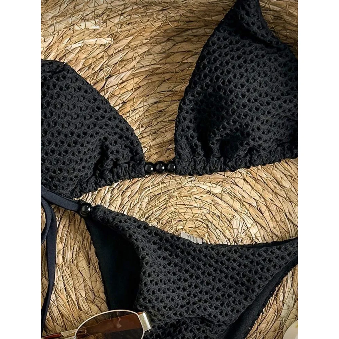 Zweiteiliges Bikini-Set mit Trägern, hohem Beinausschnitt, Badeanzug, Badebekleidung, aushöhlendem Design, Neckholder-Bikini, Damen-Badeanzug, Damen-Badebekleidung M126 – Detail 10
