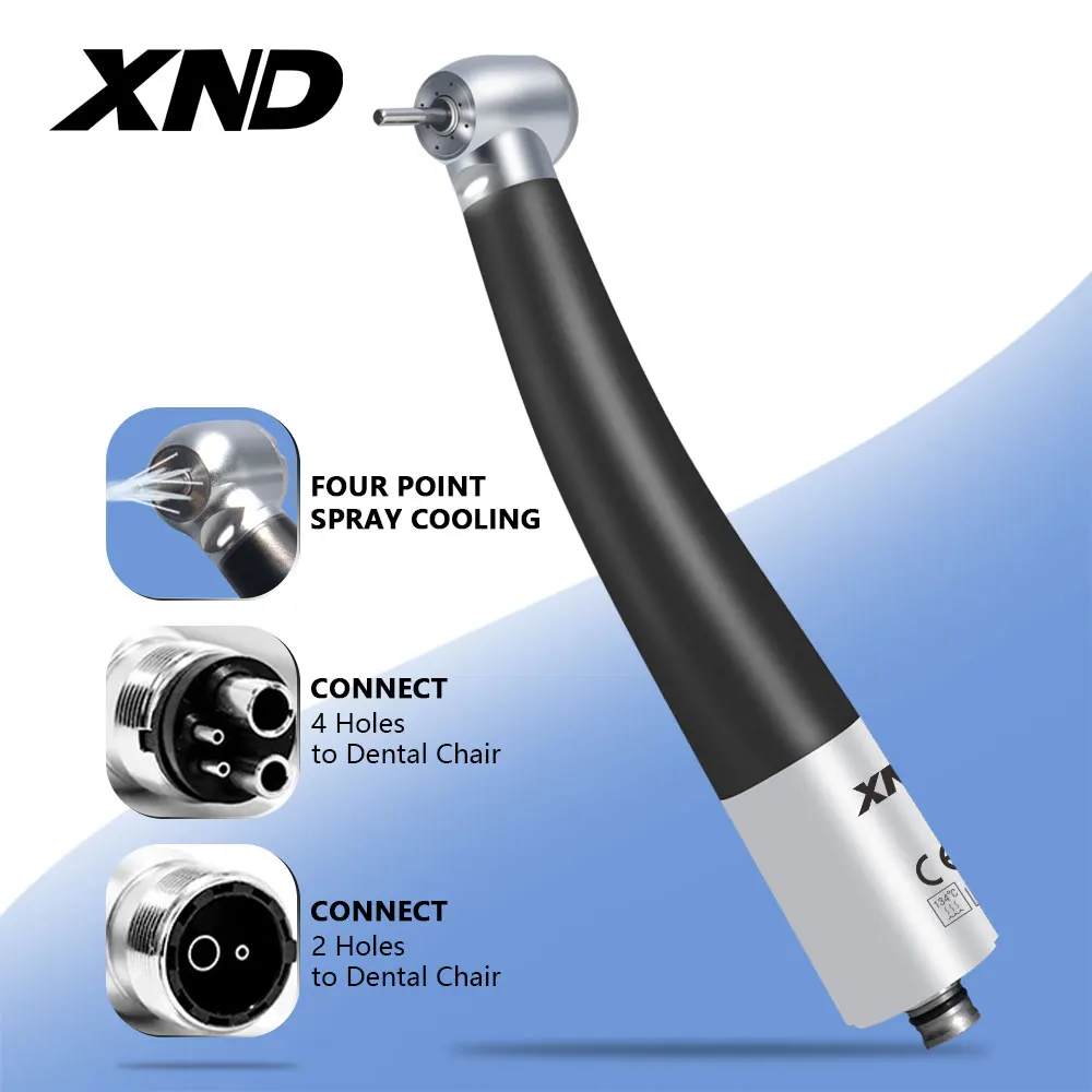 XND  Dental High Speed Handpiece with Fiber Optic Torque Head Air Turbine Ceramic Bearing Compatible with NSK 2/4 Hole Coupling