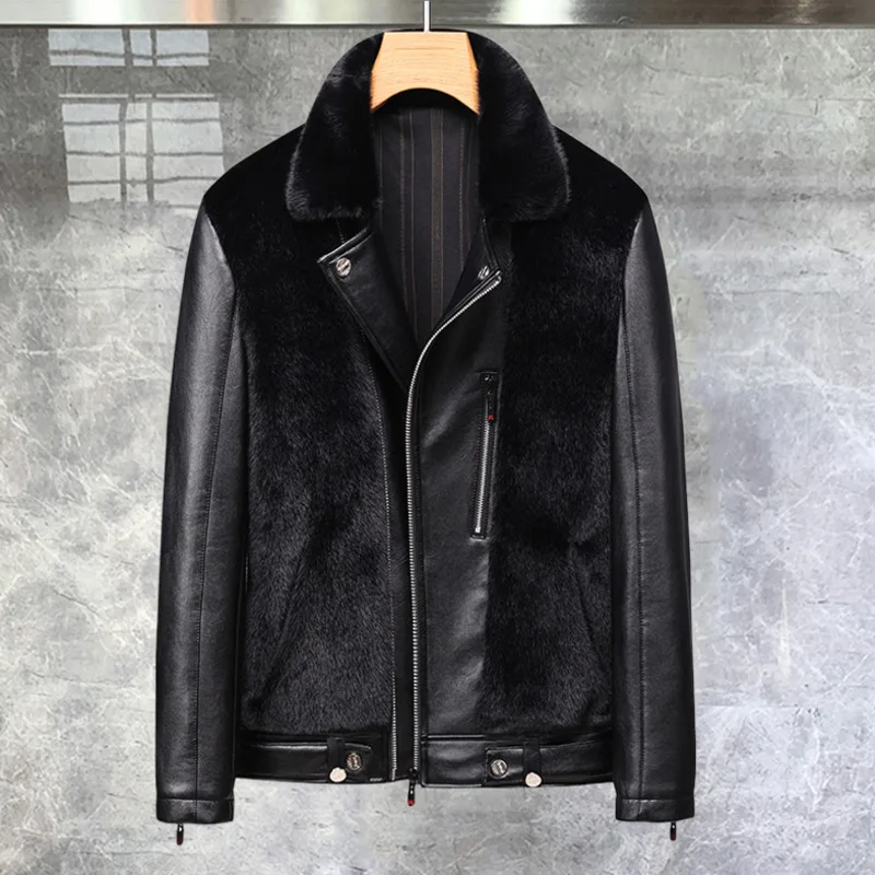 2023 High Quality Lapel Men Coat Jacket Winter Coat Short Coat Motorcycle Clothes Trend Youth Men Warm Overcoat  Black